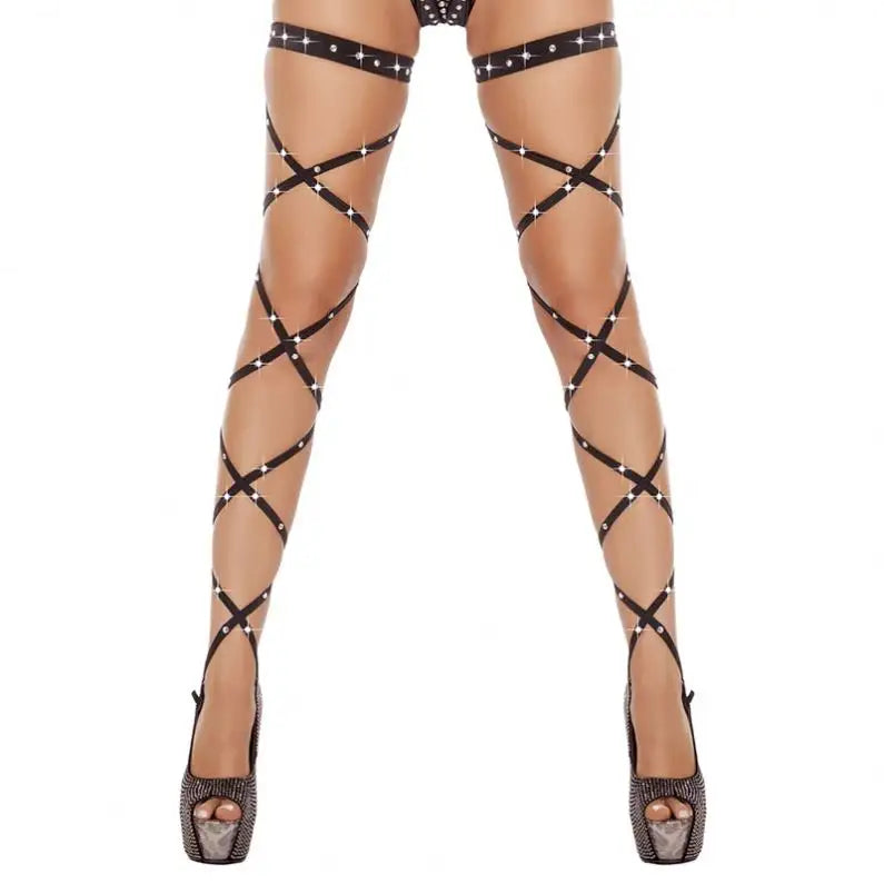 Glow Getter βπ Rhinestone Strappy Leg Wraps π| Sexy Sparkle for Pole, Rave & Festival Fits
