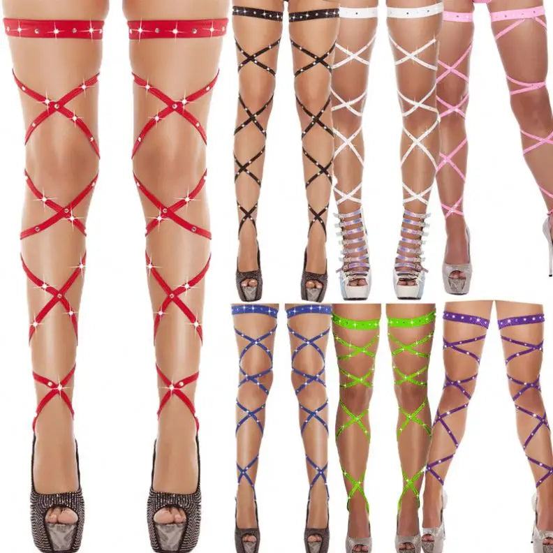 Glow Getter βπ Rhinestone Strappy Leg Wraps π| Sexy Sparkle for Pole, Rave & Festival Fits
