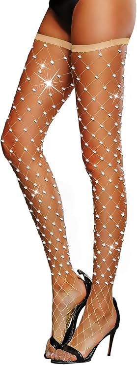 Diamond Net Dreams β Rhinestone Big Hole Fishnet Thigh Highs π Elastic Top | Rave, Pole & Club Luxe