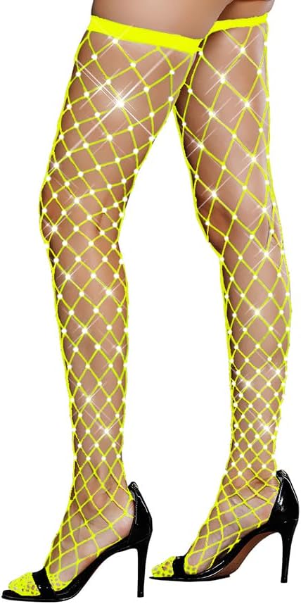 Diamond Net Dreams β Rhinestone Big Hole Fishnet Thigh Highs π Elastic Top | Rave, Pole & Club Luxe