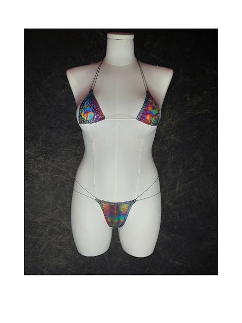🔥 Holographic Heat – Skimpy Black Iridescent Bikini Set | Strappy 2PC for Rave, Pole & Stage Slay