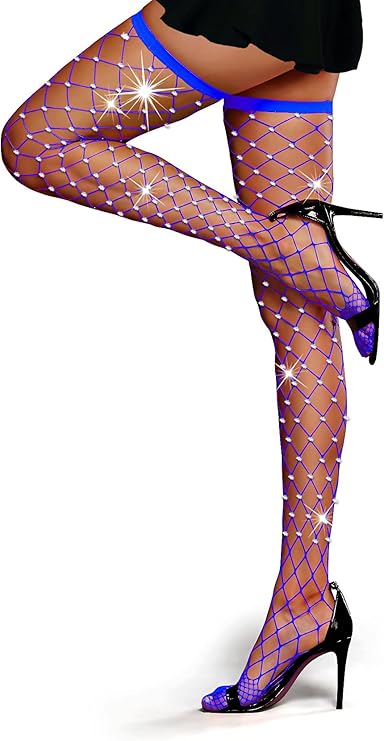 Diamond Net Dreams – Rhinestone Big Hole Fishnet Thigh Highs 💎 Elastic Top | Rave, Pole & Club Luxe