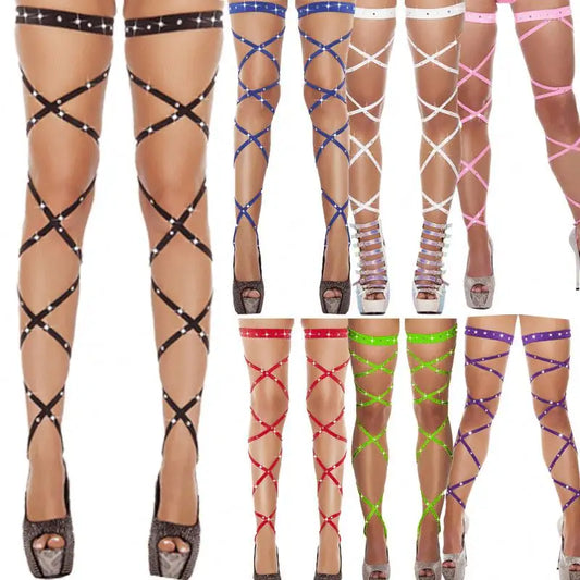 Glow Getter –💎 Rhinestone Strappy Leg Wraps 💎| Sexy Sparkle for Pole, Rave & Festival Fits