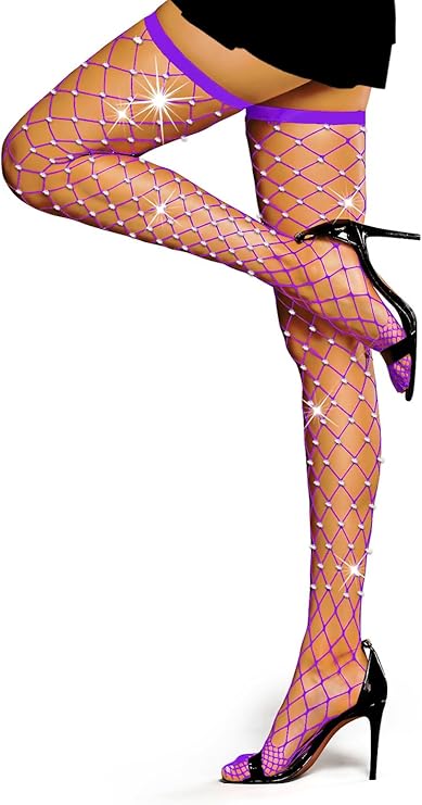 Diamond Net Dreams – Rhinestone Big Hole Fishnet Thigh Highs 💎 Elastic Top | Rave, Pole & Club Luxe