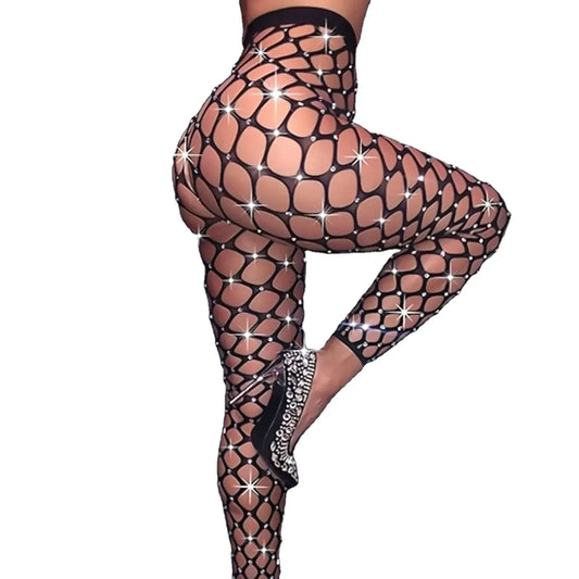 Rhinestone Rebel – Big Hole Fishnet Footless Tights